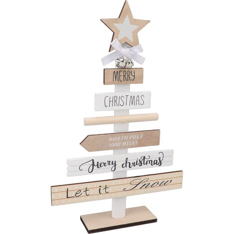 Décorations de table de Noël, panneau décoratif en bois avec socle pour cadeaux, décoration intérieure, arrangement, blanc (1/5)