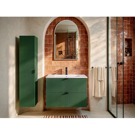 Mobile bagno sospeso con scanalature con lavabo da incasso e colonna - Verde opaco - 80 cm -ZEVINI (1/5)