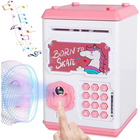 Tirelire Enfant Filles, Tirelire électronique avec Mot de Passe, Empreintes digitales et numérisation du Visage, Licorne Mini ATM Tirelire Billet, Cadeau de Noël