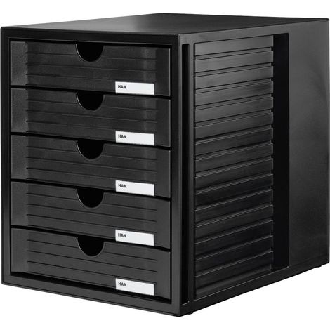 Caisson à tiroirs noir 5 tiroirs DIN A4 – Dimensions 330 x 275 x 320 mm – Empilable avec pieds antidérapants – HAN (1/7)