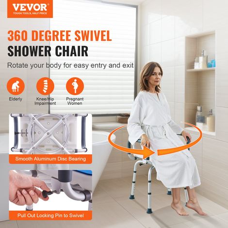 Chaise de Douche Pivotante à 360°, Siège de Douche Réglable avec Accoudoirs et Dossier, Siège de Baignoire Rotatif Antidérapant, Charge 180 kg, pour Personnes Âgées Handicapées Blessées (1/5)