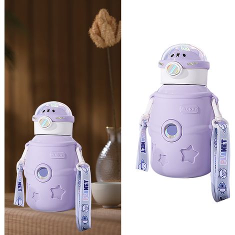 Mug isotherme en acier inoxydable 500 ml avec couvercle et paille, pour enfants, couleur violette. (1/5)