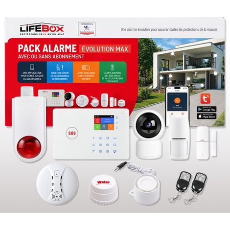 Pack alarme maison connectée 4G – 1 centrale, 2 détecteurs d'ouverture, 2 détecteurs de mouvement, sirène 110dB – Compatible smartphone – Lifebox