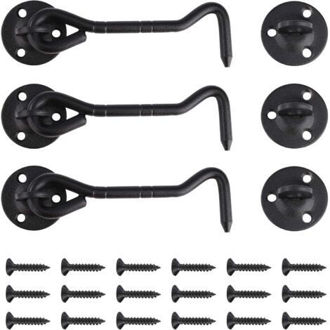Black Cabin Hook Gate Latch Stainless Steel with Mounting Screws for Warehouse Door Window Pet Door 3 Pieces 100mm (1/5)