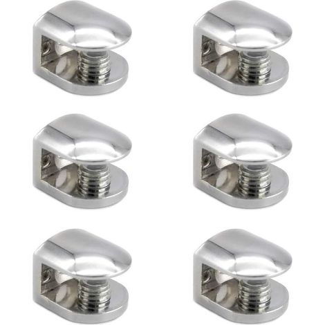 6 Pcs Pince à Verre Pince Support en Alliage de Zinc Fixations Réglable Support pour Tablettes en Verre de 6-10 mm d'épaisseur (1/4)