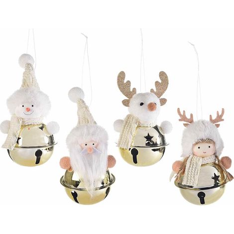 Decorazioni Natalizie da Appendere per la Casa e l'Albero Personaggi di Natale con Campanella Colore Bianco e Oro Set da 8 Addobbi Idea Regalo (1/4)
