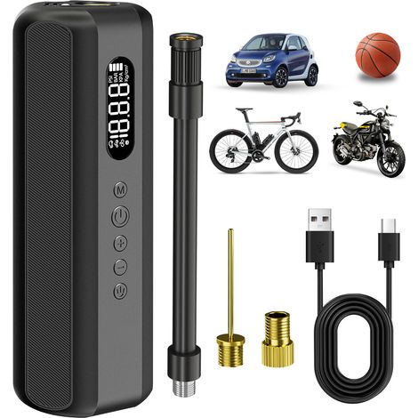 Compresseur À Air Électrique Portable - 150 PSI - Pour Pneus Vélo Moto Voiture - Valve Presta Et Schrader - Affichage Numérique Et Arrêt Automatique - 1 Pièce (1/5)