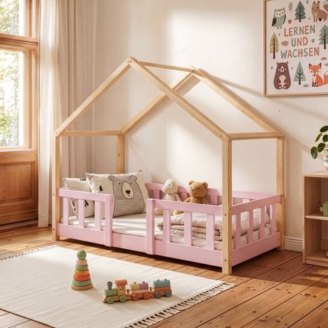 Kinderbett Treviolo 70x140 cm Rosa/Natur [en.casa] (1/5)