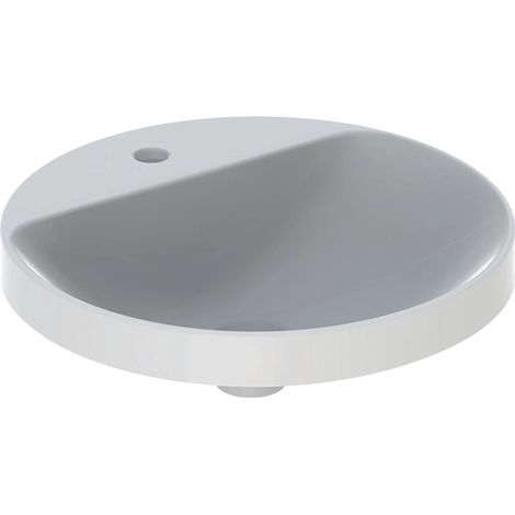 Vasque à encastrer Geberit VariForm ronde,avec plage de robinetterie: D:48cm, troude robinetterie au centre, sans trop-plein, Blanc
