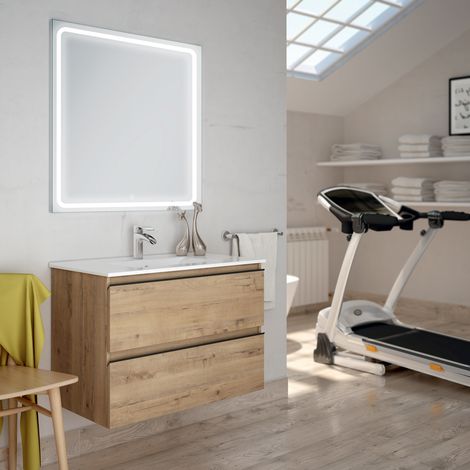 Meuble de salle de bain simple vasque - 2 tiroirs - TOURA et miroir Led VELDI - 80cm (1/4)