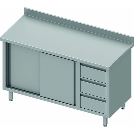 Meuble Bas Inox Adossé - Porte Coulissante & 3 Tiroirs - Gamme 700 - Stalgast