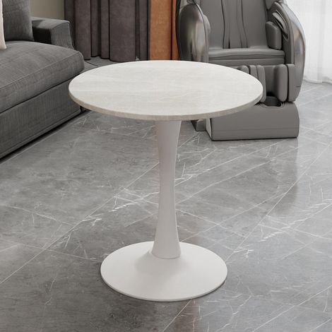 Table basse blanche 70 cm, style moderne milieu du siècle, 2-4 places. Plateau marbre veiné blanc, adaptée à tout espace.