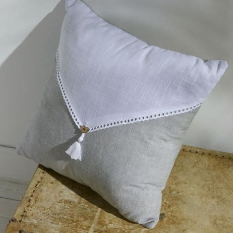 Cuscino - TODAY - CHARME - Slub x Chambray x Pompon Capucciù - 40 x 40 cm (1/4)