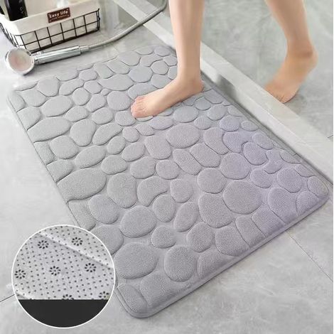 Tapis de bain antidérapant en relief effet pavés, tapis de sol pour lavabo et baignoire, tapis de douche, tapis d'entrée, tapis de bain lavable en mousse à mémoire de forme (50 x 80 cm)