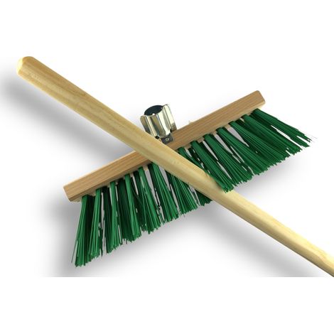 Balai de Jardinage 32 cm Garnissage PVC Vert Douille métal Ø 28 mm boulonnée Manche Bois 1,40 m Nettoyage extérieur Feuilles et gravillons Résistant et maniable Kibros 532CDVM (1/5)