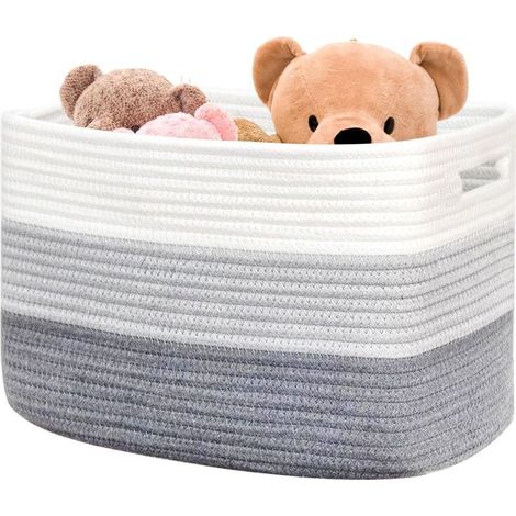 Großer Aufbewahrungskorb für Decken, rechteckiger Flechtkorb 53x43x30 cm, Leinenkorb für Kinderzimmerdecken, Wohnzimmer, Spielzeugaufbewahrung mit Griff (Grauer Farbverlauf) (1/5)
