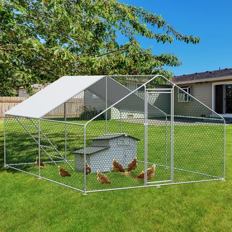 Enclos pour Poules 3x4x2m Volière d'Extérieur Poulailler Métallique avec Bâche Imperméable et Échelle Parc Grillagé pour Volailles Chiens Lapins (1/5)