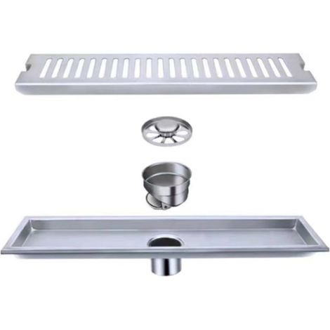 Linear Shower Drain 20 Inch with Hair Strainer 3In Outlet Smell Proof Modern 304 Stainless Steel Bathroom Floor Drain with Removable Grate Quick Drainage Rectangular Shower Drain (1/5)