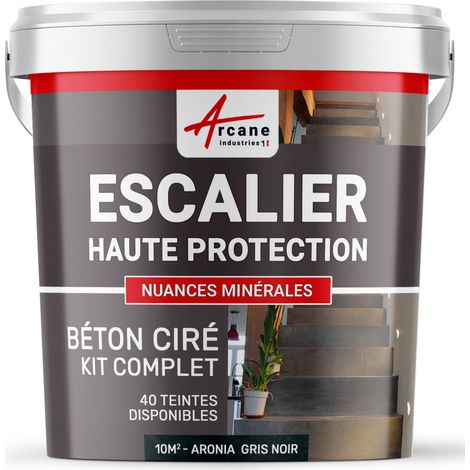 Béton ciré escalier, kit complet - 10 m² (en 2 couches) Aronia Gris Noir - ARCANE INDUSTRIES