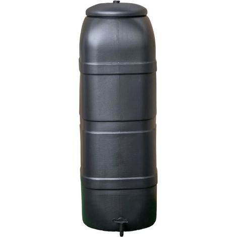 100L Black Slimline Water Butt Barrel with Tap & Lid (1/4)
