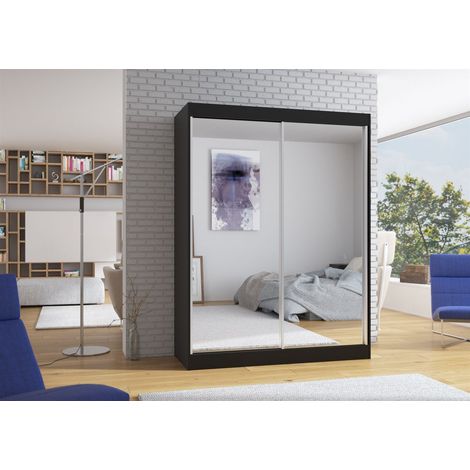 Schiebetürenschrank Schrank DOLM in Schwarz matt- Spiegel 150x200x58 cm (1/2)