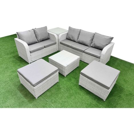 Fimous 7 Seater PE Rattan Wicker Garden Furniture Patio Conservatory Sofa Set with Square Coffee Table 3 Seater Sofa Love Sofa 2 Big Footstool Side Table (1/4)