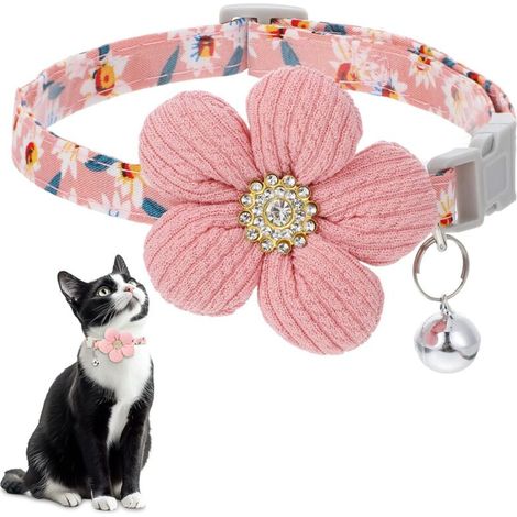 Collare per gatti con campanellino, collare per gattini con campanellino, grazioso collare per cuccioli, collare regolabile per gatti con fiori, adatto a femmine e cuccioli (1/4)