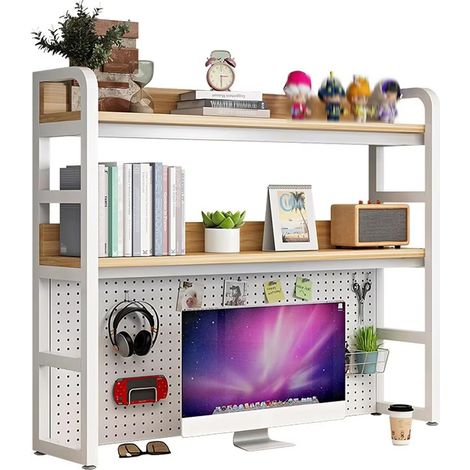 Étagère de bureau à deux niveaux avec rangement intégré — Un support de rangement et d'organisation à poser comptoir les salons chambres bureaux (1/5)
