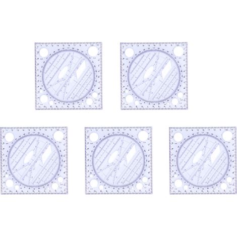 5-teiliges multifunktionales transparentes Lineal-Set, leicht, tragbar, flexibel, 360° drehbarer Winkelmesser für Schule und Büro (1/5)
