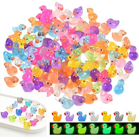 200 phosphoreszierende Mini-Enten, 10 Farben, kleine Entenverstecke aus Kunstharz, zarte und wasserfeste Deko-Enten für Aquarien, Puppenhäuser und DIY-Gartengestaltung