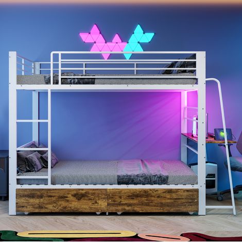 Letto a soppalco 90x200 cm con scrivania, luce LED e cassetto, bianco HAVRYA (1/5)