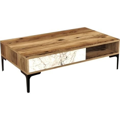 Dmora - Tavolino da salotto Gru, Tavolo basso da caffè, Portariviste per divano, Ripiano da soggiorno, 105x60h33 cm, Noce e Bianco (1/5)