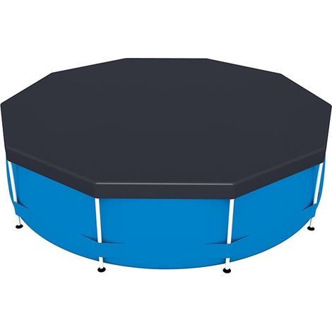Bâche de Protection pour Piscine ,4 saisons pour Piscine Hors Sol , Ronde diamètre 305 cm, Noir avec Tige de support (1/2)