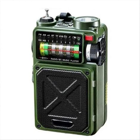 Vintage tragbares Kurbelradio mit AM/FM/SW-Empfang, Solardynamo, Vollband-Notfallradio, Bluetooth-Lautsprecher mit Taschenlampe und SOS-Funktion. (1/5)