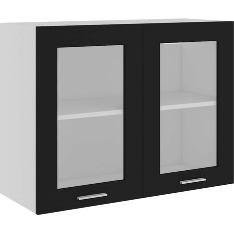 Armoire de cuisine en verre suspendue Design moderne, Armoire Etagère de rangement, Noir 80x31x60 cm Aggloméré OIB4917E (1/5)
