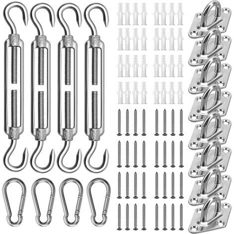 Kit de quincaillerie pour voile d'ombrage – Kit d'installation de pare-soleil en acier inoxydable 304 pour installer des voiles d'ombrage rectangulaires et triangulaires pour terrasse, jardin, (1/4)
