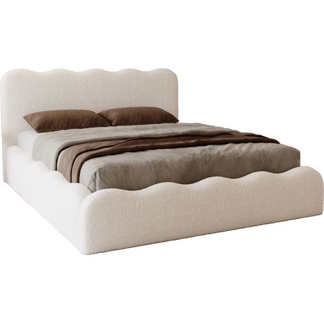 Emporius Lit coffre 200x200 cm Wave, lit rembourré en tissu bouclé avec rangement et sommier, Beige (1/5)