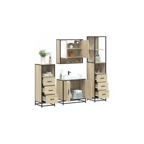 Ensemble de meubles de salle de bain 4 pcs chêne sonoma (1/5)
