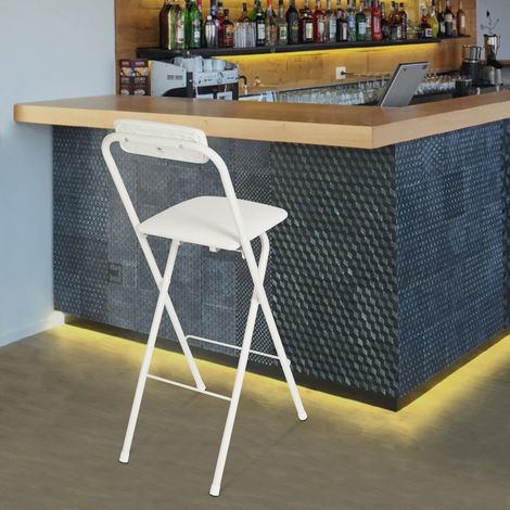 1 tabouret de bar pliant avec dossier, tabouret pliant haut, chaise pliante haute, siège de comptoir, rembourré en cuir, pour îlot de cuisine, boutique, café, salle à manger, blanc (27,5 pouces) 125 k (1/5)
