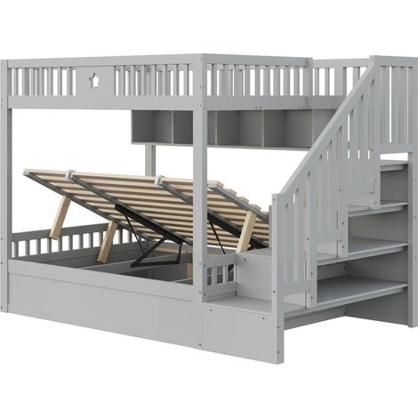 Letto a castello in legno grigio 140 x 200 cm con contenitore e ripiani (1/5)