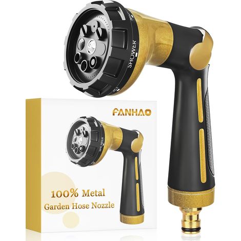 Pistolet Arrosage 100% Metal avec 8 Modes de Pulvérisation, Pistolet d'arrosage Haute Pression, Valve Marche/arrêt à Régler avec le Pouce pour Pelouses, Voitures et des Animaux (1/5)