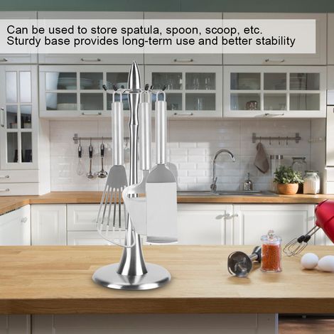Support de rangement rotatif pour ustensiles de cuisine en acier inoxydable - Porte-spatule, cuillère et écumoire (1/5)