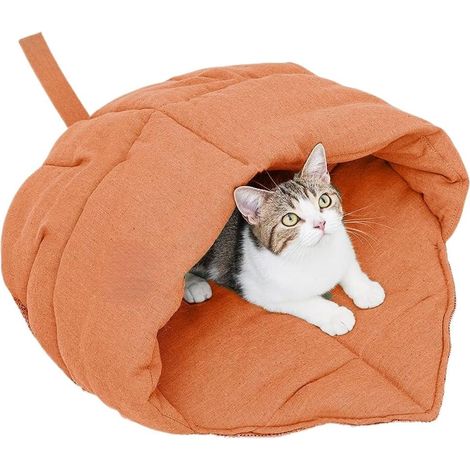 Blattförmiger Katzenschlafsack, gemütliches Katzenbett, höhlenartiges Haustiernest, bequemes und weiches, waschbares Katzenbett mit Cartoon-Motiv, Zubehör für Haustierbetten im Innenbereich (braun)
