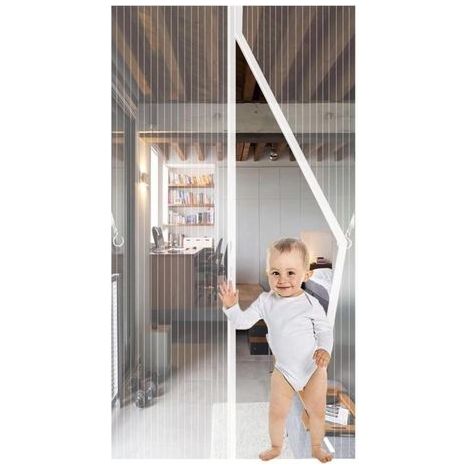 Magnétique Moustiquaire Porte,90x190cm,JIANJAIO Rideau de Porte Anti Mouche Fermeture Automatique Anti Insectes Respirant Moustiquaire pour Portes de balcon, Salon, Montage par Sans Perage,Blanc (1/5)