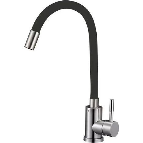 Schwarzer, flexibler Küchenwasserhahn mit 360° schwenkbarem Auslauf.