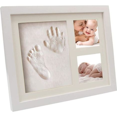 Rahmen für Hand- und Fußabdrücke von Babys, Set für Hand- und Fußabdrücke von Babys als Geschenk zur Geburt von Neugeborenen, personalisiertes Druckset für Baby-Fotorahmen (3 Raster, weiß) (1/4)