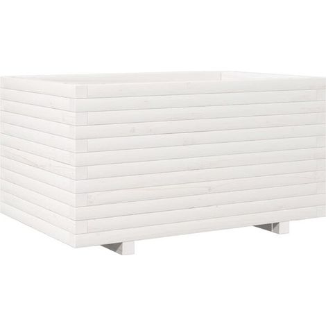 Pot de fleurs blanc, mesurant 90 x 60 x 49,5 cm, en bois de pin massif. (1/5)
