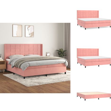 Sommier à lattes de lit avec matelas Rose 200x200 cm Velours - Lit Double - Lit Velours - Lit Rose - Lit Design - Literie (1/5)