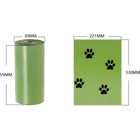Sacchetti biodegradabili per escrementi di cane con dispenser portatile, sacchetti profumati per escrementi, 10 rotoli (150 sacchetti), 33 x 22 cm, compostabili, resistenti agli strappi, ecologici. (1/4)