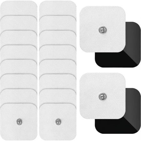 5x5 cm Elektroden für TENS/EMS mit 3,5-mm-Knopf, Packung mit 16 Elektrostimulationspflastern für Beurer- und Sanitas-Geräte, wiederverwendbar und selbstklebend (1/5)